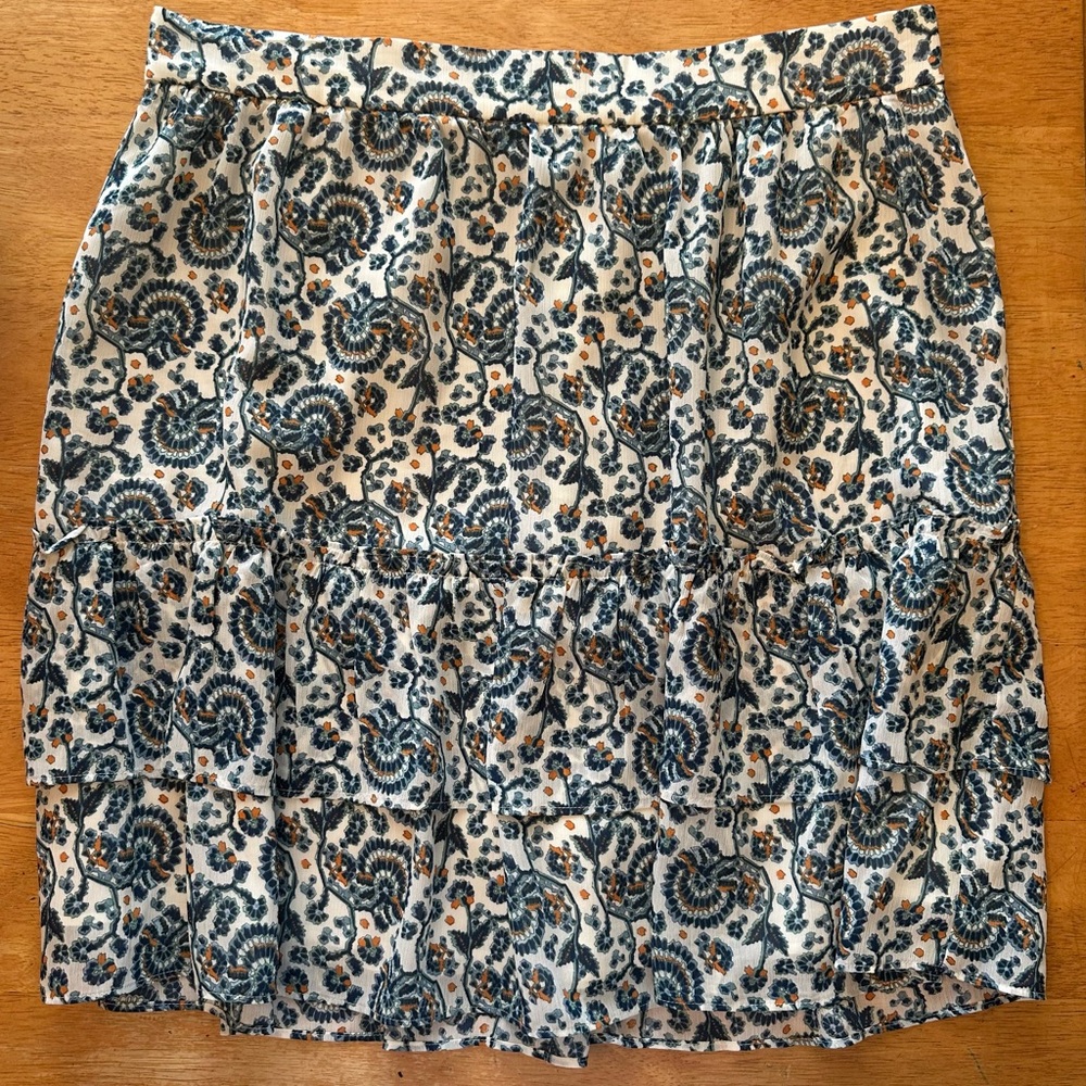 J. Crew Blue and White Floral A-Line Skirt